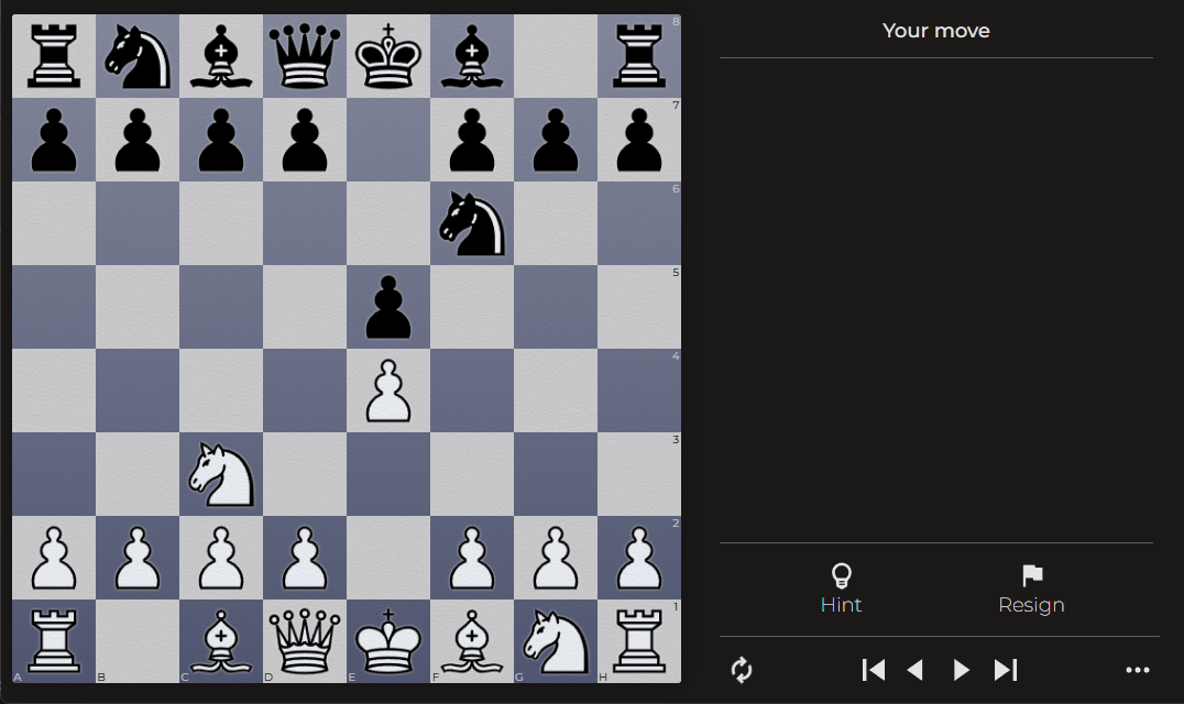 Playing a game against a human-like bot with hint and resign options