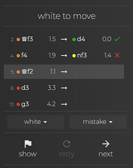 Quiz mode asking you to guess the engine's move